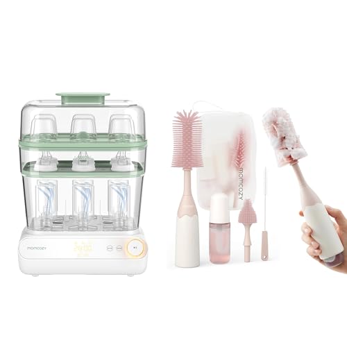 Image of Momcozy 3 Layers Large Bottle Sterilizer and Dryer & Momcozy Bottle Brush Kit Pink