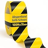 notlok Safety Work – Absperrband Gelb Schwarz [ 100 M x 70 mm ] aus LDPE | Robustes, wetterfestes Flatterband für BAU & Event | Trassenwarnband mit hoher Sichtbarkeit | reißfest & UV-beständig
