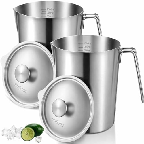 Set 2 jarras medidoras acero inoxidable 1 L con tapa miniatura 1