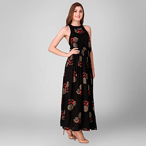 Image of Daevish Women's Rayon Fit and Flare Maxi Dress | Maxi Dress for Women Black