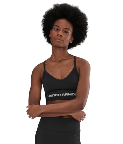Under Armour Mujer Vanish Seamless Low Bra, Sujetador Deportivo de bajo Impacto para Entrenamiento, Yoga y Pilates, Top Deportivo de Gimnasio con Copas extraíblesBlack / / Steel,SM