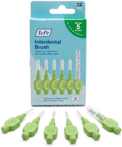 TePe Original Interdental Brush, Green, for Cleaning Teeth Gaps, 6 pk