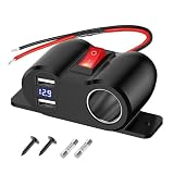 Suevut presa accendisigari da 12 V, 120 W, con QC3.0 USB-A, con voltmetro LED e interruttore, splitter per caricabatteria auto a doppia USB-A per auto, camper, barca da 12 V/24 V