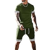Herren Sommer Herren Sommer Sportbekleidung, Männer Trainingsanzug 2-teiliges Outfit Kurzarm Shirts + Kurze Hose Sets Jogginganzug Freizeitanzug Fitness Gym Running