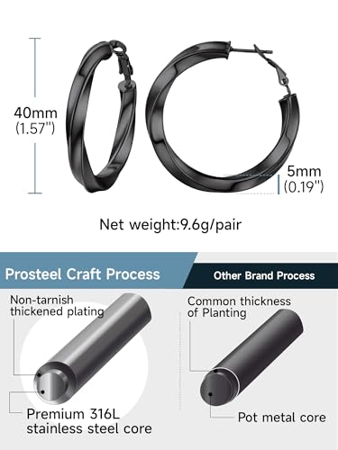 Image of Stainless Steel Chunky Hoop Earrings For Women, Minimalist and Chic, Black /Gold Plated, Round Hoops Earrings Hypoallergenic, Size: 30mm /40mm /60mm /80mm, Come with Box