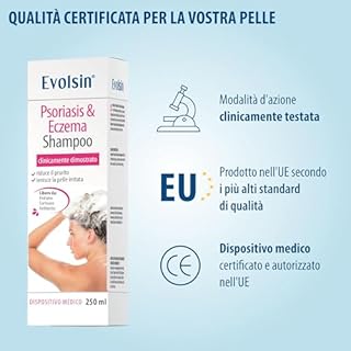 Evolsin® Shampoo contro eczema e psoriasi I 250 ml I Sollievo dal prurito del cuoio capelluto secco e irritato, dermatite atopica e psoriasi I shampoo dermatite seborroica