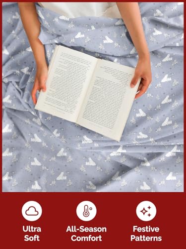 Full Polar Bears Sheet Set - Holiday Xmas Pattern Bedding Set - Deep Pockets - Snug Fit - 4PC - Wrinkle Free & Easy Care - Comfy, Cozy Festive Winter - Holiday Sheets for Women, Men, Kids & Teens