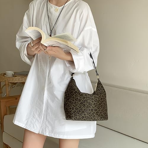 Image of Women's Faux Suede Lightweight Top Handle Crossbody Bag Leopard Print Purse Animal Small Handbag