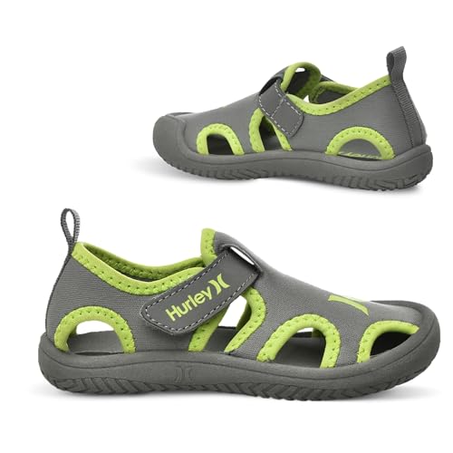 Image of Hurley Kona Toddler Water Shoes - Beach Essentials, Girls and Boys Closed Toe Sandals, Lightweight, Breathable, Kids Water Shoes with Non-Slip Sole and Adjustable Straps, Outdoor Toddler Swim Shoes