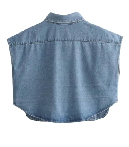 Hotmiss Womens Cropped Button Down Shirt Summer Collared Sleeveless Loose Denim Top with Pockets2
