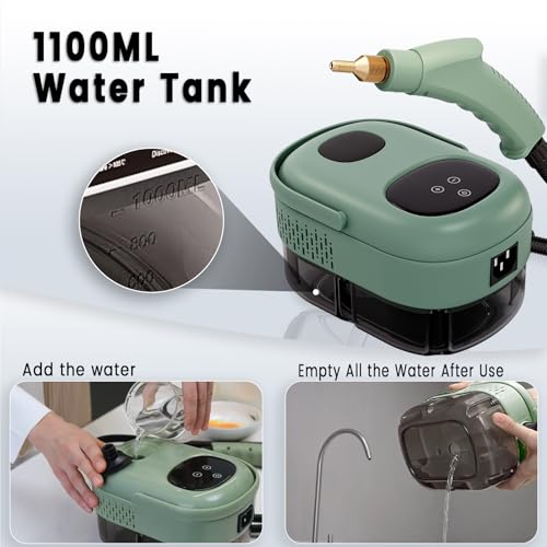 Image of Steam Cleaner, Portable Pressurized Steamer for Cleaning with 14pcs Accessories, 6-Level Adjustable and 15s Heat-Up, Handheld Steam Cleaner for Home, Tile, Dirt, Grout, Grease, Car Detailing(7-Green)