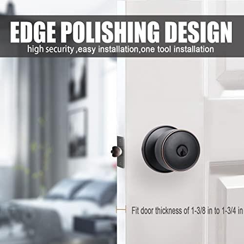 Cielsa Dawn Entry Door Knob With Lock Interior, Round Modern Ball Knob (Tuscan Bronze, Entry) #TOP4