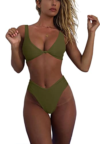 Image of geluboao Bikini Sets for Women Cheeky High Waisted Kont Front Adjustable Two Piece Swimsuit