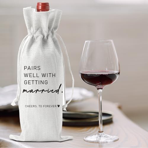Image of Married Wine Bag Married Gifts for Couples Mr Mrs Marriage Honeymoon Gift Wedding Party Decorations Getting Engaged Wine Bottle Bag Champagne Bottle Wraps Bags (White)