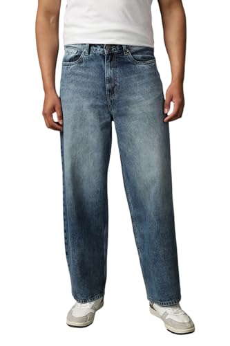 Image of High Star Men Cotton Washed Loose Fit Casual Mid-Rise Jeans