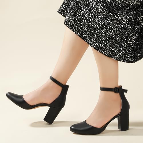 Image of Ankis Closed Toe Heels for Women -Black Nude White Silver Gold Womens Heels Closed Round Toe Chunky Block Pumps Shoes, 3 Inch