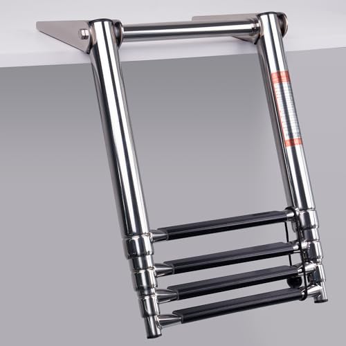 Boat Ladder 4 Step,Stainless Steel Telescoping Heavy Duty Pontoon Swim Boarding Ladder for Outboards,Yacht,Marine Fishing Boat