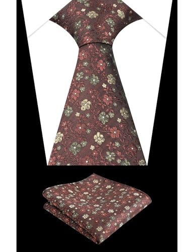 Image of Alizeal Mens 3.15inches Exquisite Floral Tie with Small Flower Printed Pocket Square