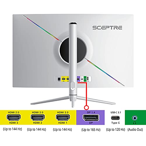 Sceptre 27" Curved Nebula White Qhd 2K Monitor 2560 X 1440P Up To 165Hz 1Ms Hdr1000 99% Srgb Ambient Light Sensor Luminous Backcover Lights Height Adjustable Build-In Speakers (C275B-Qwn168W) #TOP3