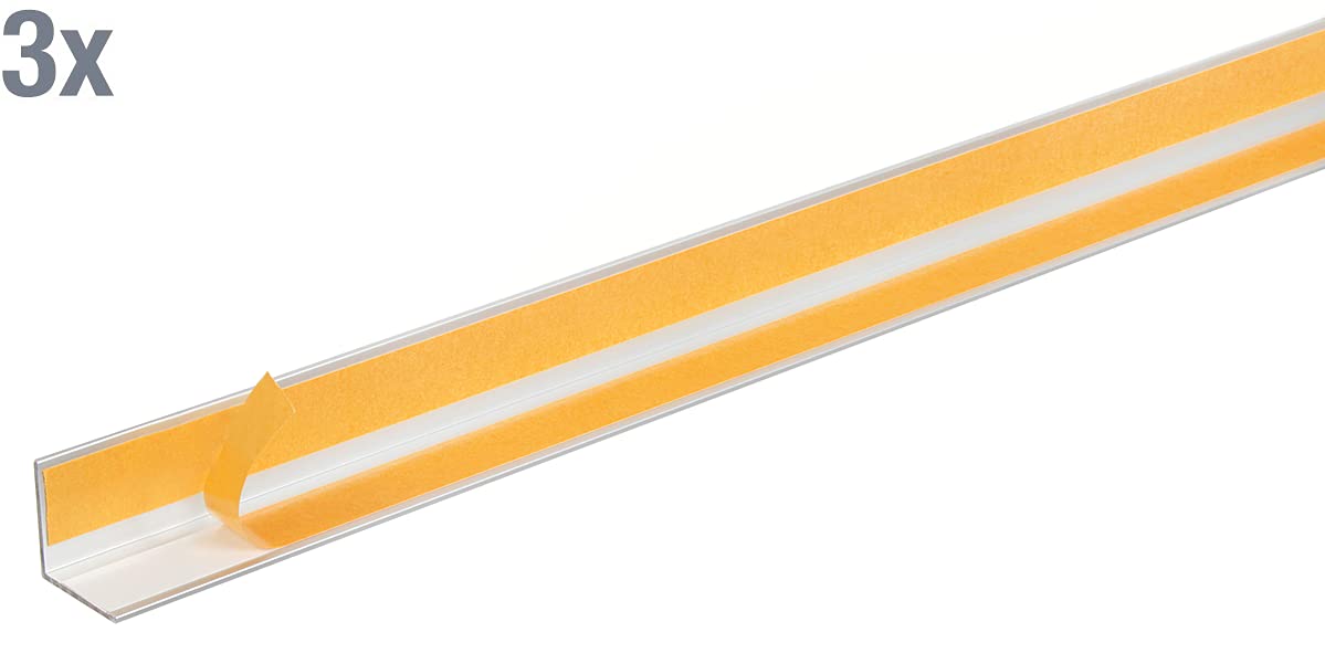 GAH-Alberts 424015 433574 Lot de 3 profilés d'angle autocollants en aluminium anodisé argenté 1000 x 30 x 30 mm