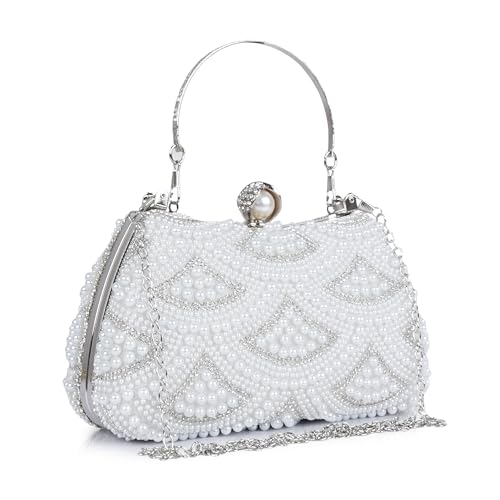 Image of Lady Quinton Pearl and Rhinestone Evening Clutch Bag, Bridal Party Handbag with Chain Strap