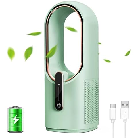 CONBOLA Desk Fan Portable, Battery Operated,Quiet Desktop Fan Bladeless with 3 Cooling Speeds, 11.8 Inch Touch Control Personal Fan for Bedroom, Office, Home, Outdoor (Green) Cover