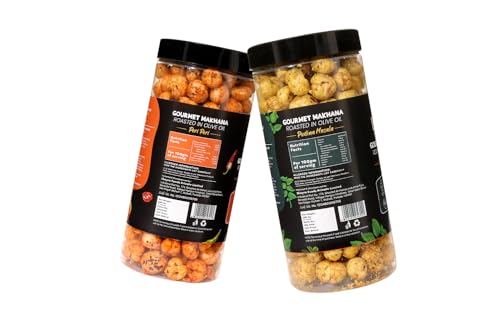 Image of H O M House Of Makhana Gourmet Flavoured Makhana Jar - Pack of 2 (65g x 2) (Pudina And Peri Peri)