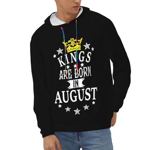Kings Are Born In August Hoodies With Pockets Hooded Sweatshirts Casual Drawstring Hoody Pullover For Mens