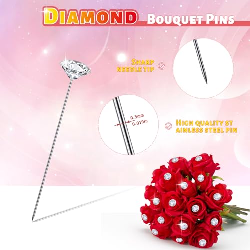 image for Zxiixz 200 PCS Corsage Boutonniere Pins, 1.5 Inch Flower Pins Diamond 