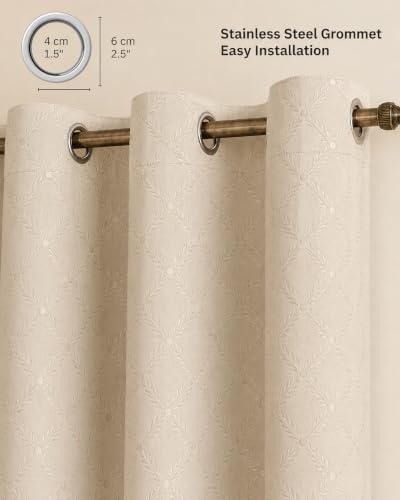 Image of LINENWALAS 100% True Blackout Window Curtains 5 Feet Set of 2 | Embossed Moonlight Design |Room Darkening Curtain | Thermal Insulated Curtains for Living Room, Bedroom (129 x 152 cm, Beige)