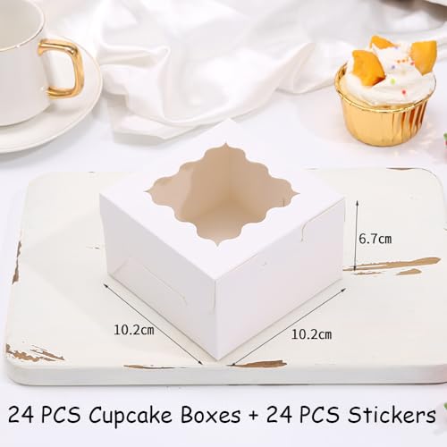 24 PCS Individual Cupcake Boxes - Small Muffin Containers with Window & 24 Stickers for Wedding & Birthday Party Favors - Image 7