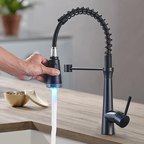 Cuisines de robinet LED avec douche à ressort 360° Rétractable Robinet, 3 Couleurs Mitigeur Cuisine Pulvérisateur Double Fonction,Laiton Durable Finition Surface Cesinkin,noir