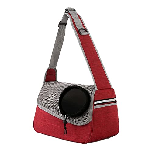 Dog Shoulder Bag Carrier Breathable Mesh Cat Sling Carrier Hands Free Reversible Pet Papoose Bag Red