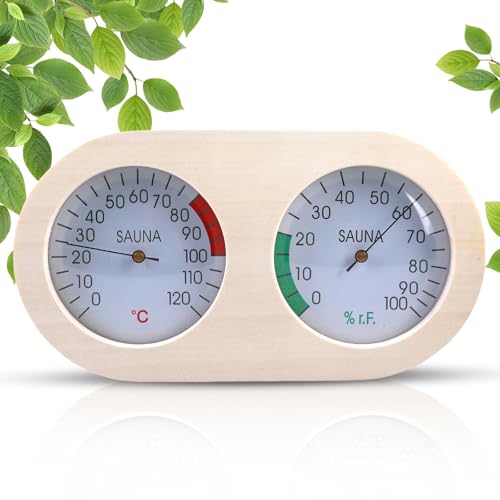GOEDCH Sauna Thermometer Hygrometer 2 in1: Sauna Thermometer Hygrometer Holz, Präzises Saunathermometer, Sauna Zubehör, Hitzebeständig, Perfekte Temperatur und Luftfeuchtigkeit für Sauna 23 ×13 cm GOEDCH Sauna Thermometer Hygrometer 2 in1: Sauna Thermometer Hygrometer Holz, Präzises Saunathermometer, Sauna Zubehör, Hitzebeständig, Perfekte Temperatur und Luftfeuchtigkeit für Sauna 23 ×13 cm