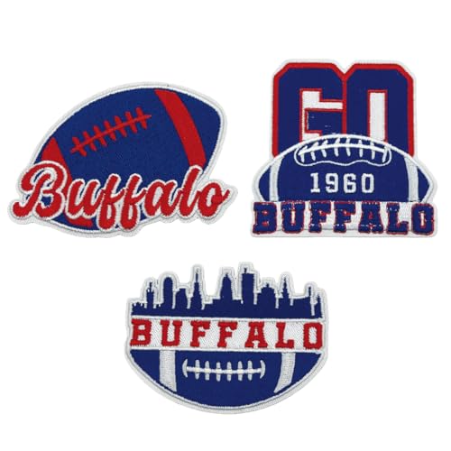 3Pcs Applique Art Crafts for Football Fan DIY Clothing Accessories Sports Styles Embroidered Patch DIY Sewing Applique Trim and Embellishments Iron On Patches for Buffalo