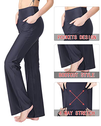 Image of Zeronic Women's Bootleg Yoga Pants with Pockets Long Bootcut Workout Running Pants Tummy Control Pockets Work Pants for Women