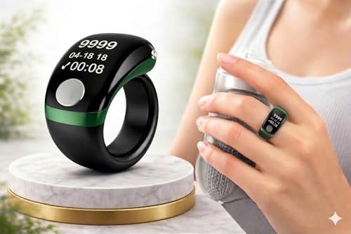 Image of Digital Counter for Chanting Mantra | Naam Jap Counter Ring | Jap Counter Finger with OLED Display (Code S7), Type-C Rechargeable Tally Counter for Mantra,99999 Count, 180 Rotation (Green)