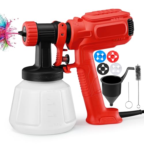 INMOZATA Pulverizador de pintura, 1200 ml, pistola eléctrica de pintura con 4 boquillas y 3 patrones para paredes y techos, cobertizos, pintura de casa (rojo)