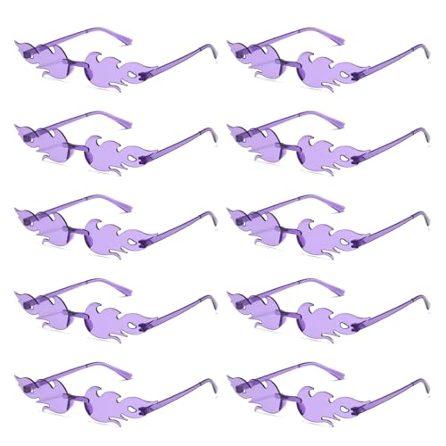 10Pcs Fire Flame Glasses Rimless Flame Fire Sunglasses for Mardi Gras St.patrick's Day Women Men Cosplay
