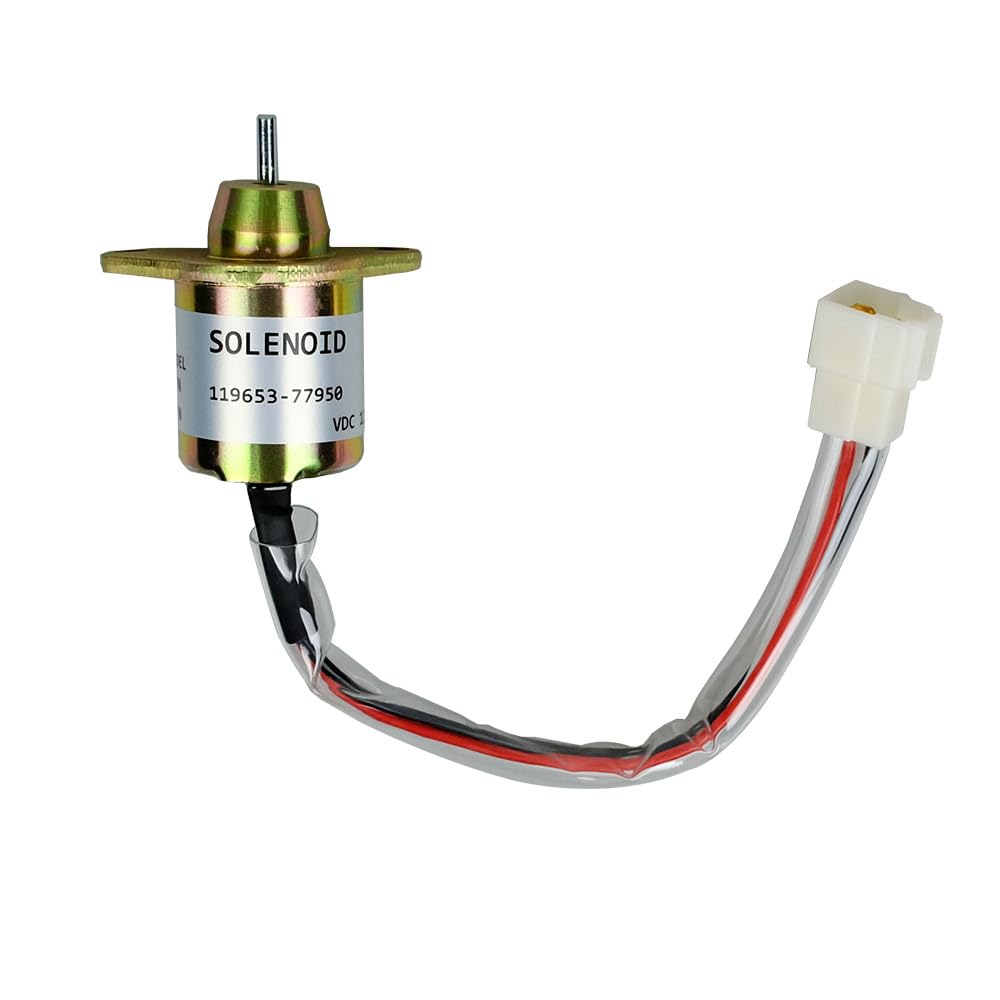 119653-77950 12VDC Fuel Shut Off Solenoid Compatible with JD 790 990 2020 2030 2030A 2210 Yanmar 3TNE84 3TNE88 3TNV70 3TNV76 Engine Replace 1503ES-12S5SUC5S
