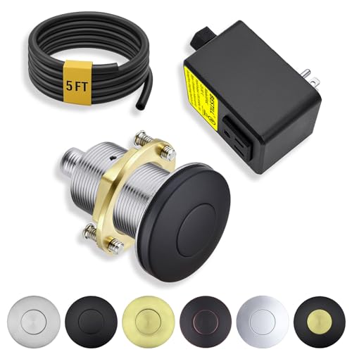 Image of BESTILL Garbage Disposal Air Switch Kit - All Metal, UL Listed Sink Top On /Off Switch Button for Food Waste Disposer, Matte Black Finish, Compatible with Kohler, Moen and Delta Faucets