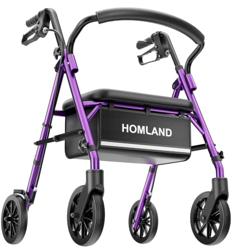 Image of HOMLAND Foldable Walkers for Seniors with Seat, 16lb Light Rollator Walkers