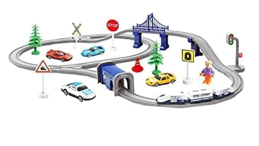 Image of DIY Realistic Track and Train for Kids, DIY 80pcs Remote Control City Track Electric Train Track Set for Children City Rescue Game Playset Gifts for Kids (Realistic Train Track)