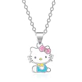 Sanrio Hello Kitty Girls Pendant Necklace 18' - Silver Plated Brass and Enamel Hello Kitty Necklace Officially Licensed