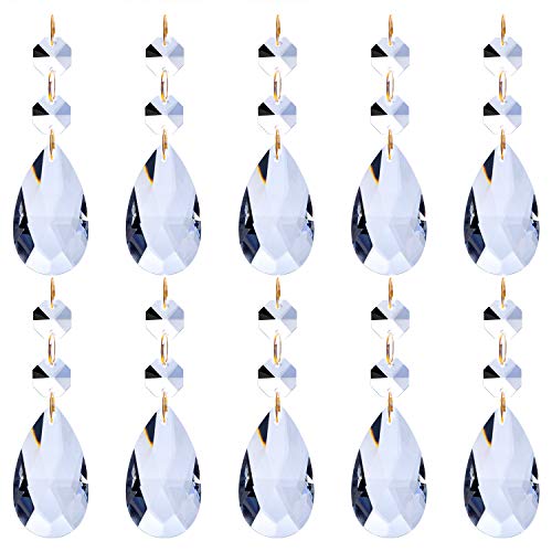 10 Unidades Colgantes de Cristal para Lamparas Araña Pendientes d Cristal de Lágrima Granos para la Decoración de Boda Fiesta Hogar Oficina,50mm Prisma Cover