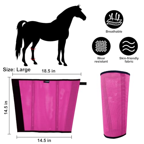Image of Fly Boots for Horses Set of 8 Breathable Mesh Design Protection from Insect Pests for Reduce Stomping, Hoof Damage & Leg Fatigue (Blue-Rose, Large)