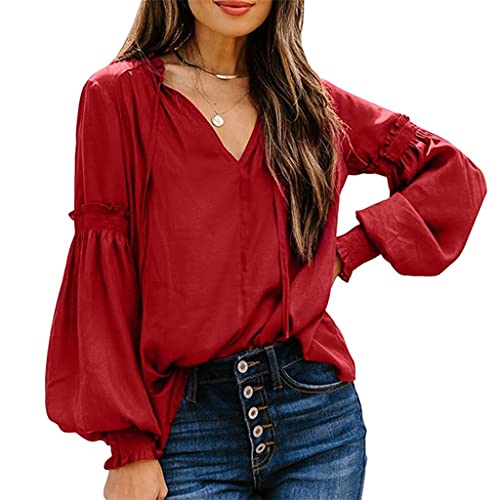 Chemise col en V pour femme en maille légère et coupe ample WQHPLMD