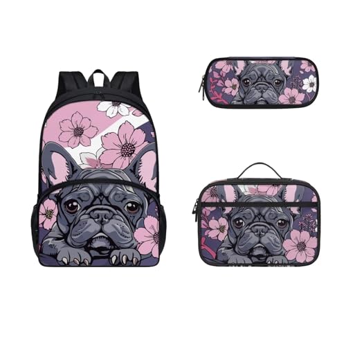 Zaino scolastico da 3 pezzi con portapranzo astuccio per bambini e ragazzi grande capacità Bulldog.
