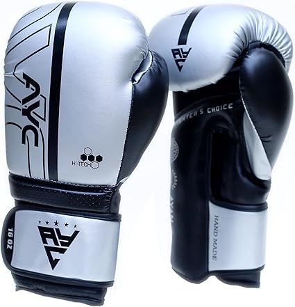 Boxing Gloves for Men & Women – Sparring Training Gloves for Punch Bag, Muay Thai, MMA & Kickboxing – Maya Hide Leather Heavy Bag Gloves with Wrist Support (10oz 12oz 14oz 16oz) (Silver Black, 14OZ)