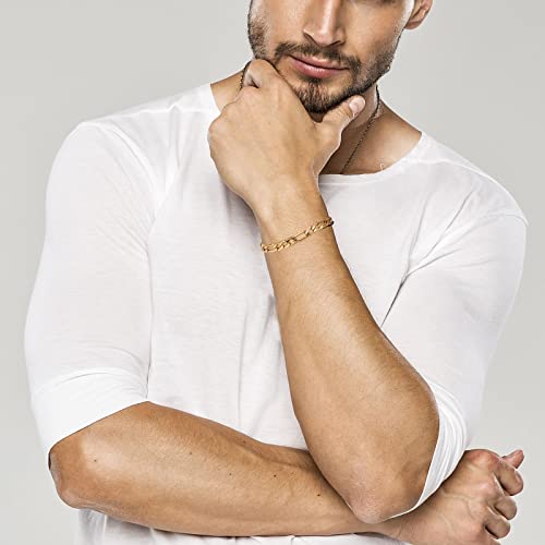 CaptainSteeL Figaro Bracelet for Men and Women, 7/7.5/8/9inch Stainless Steel Chain link Bracelet, Gold Plating/Stainless Steel Fashion Jewelry Bracelet, Holiday Gift with Flannel Bag4